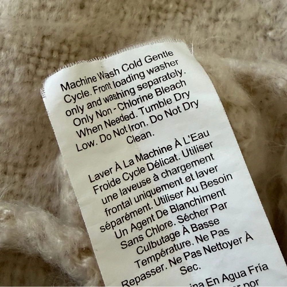Pottery Barn Faux Mohair Blanket Blue Cream Throw Dipped Porch Fringe Warm Cozy